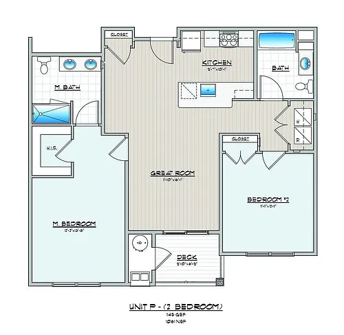Floor plan 2 Bedroom 2 Bathroom M Elevator