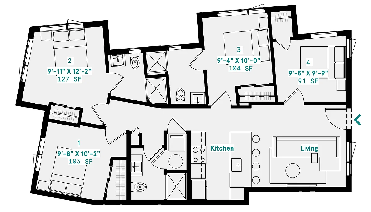 Floor plan Private Bath - 4 Person Suite