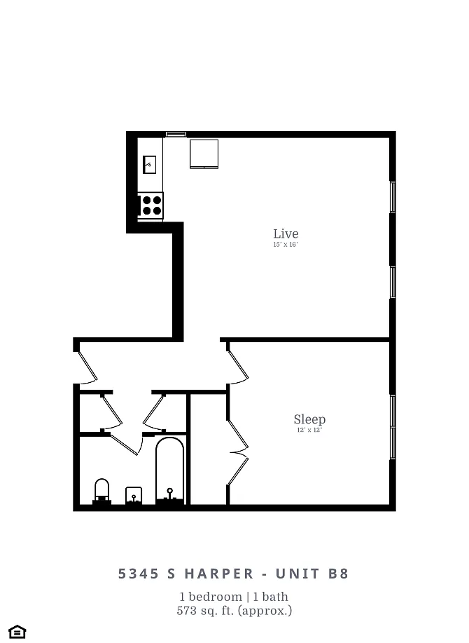 Floor plan 1 Bed | 1 Bath (B8)
