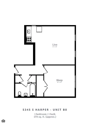 Floor plan 1 Bed | 1 Bath (B8)