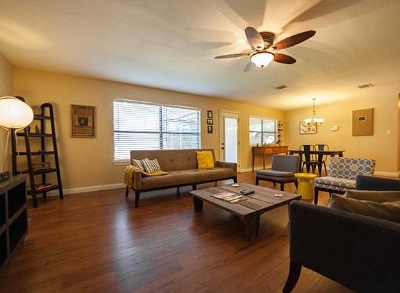 From this vantage point, you can see the flow of the living area into the dining/ breakfast room.
