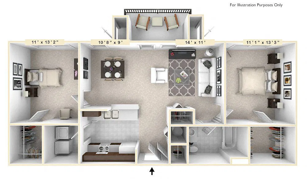Floor plan The Jefferson 2 BR 1 BA