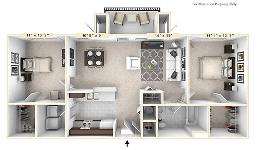 Floor plan The Jefferson 2 BR 1 BA