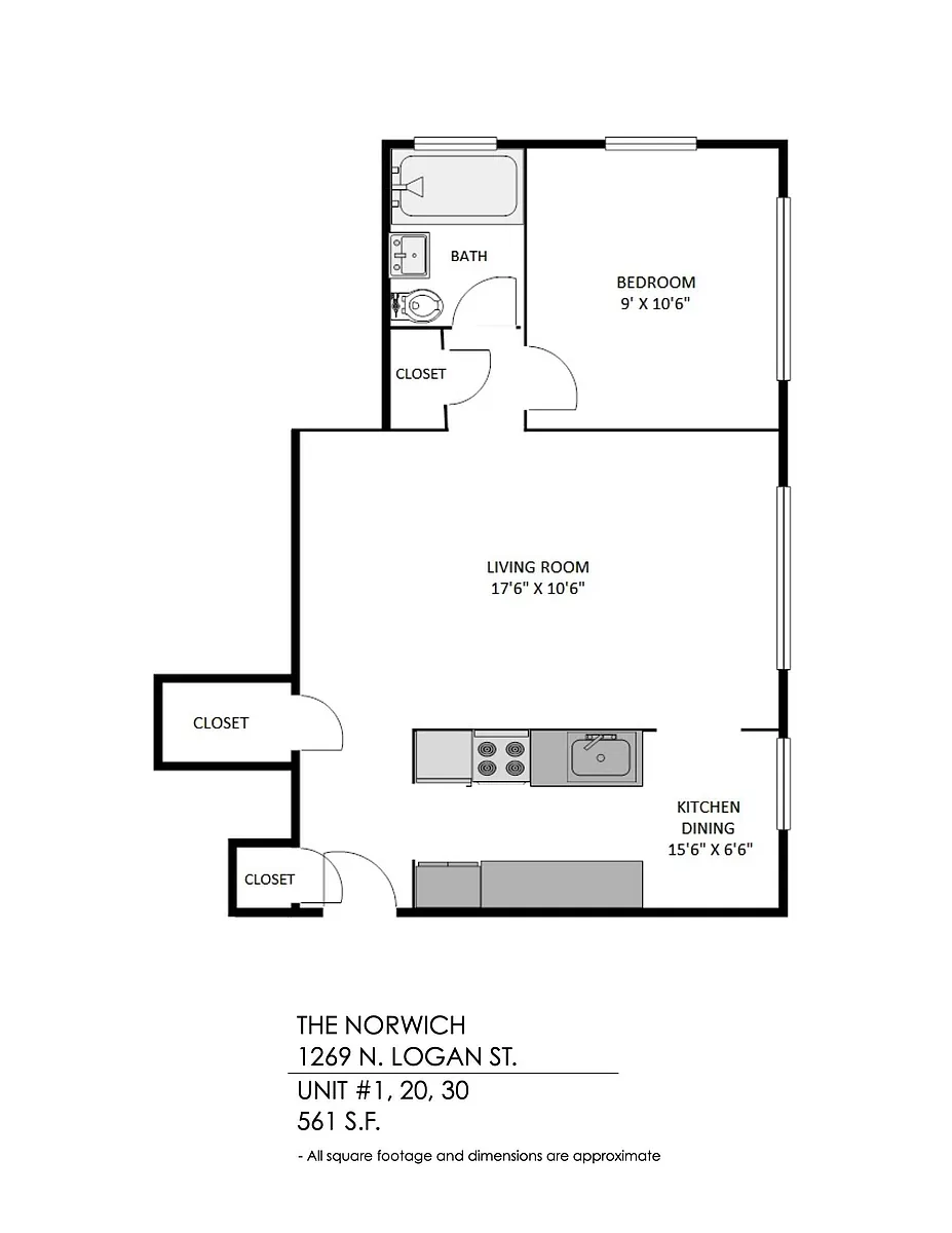 Floor plan 1 Bedroom, 1 Bath