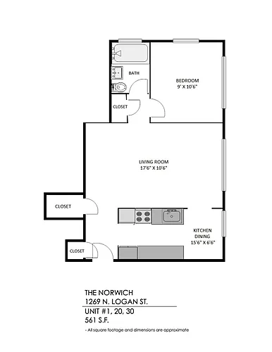 Floor plan 1 Bedroom, 1 Bath