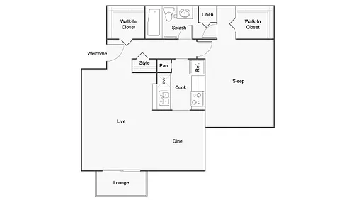 Floor plan 1 BR x 1 BA - B
