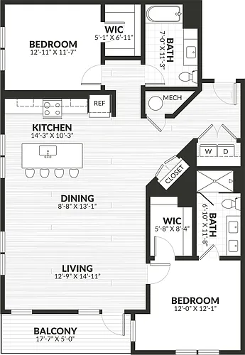 Floor plan 2 Bed/2 Bath-b7