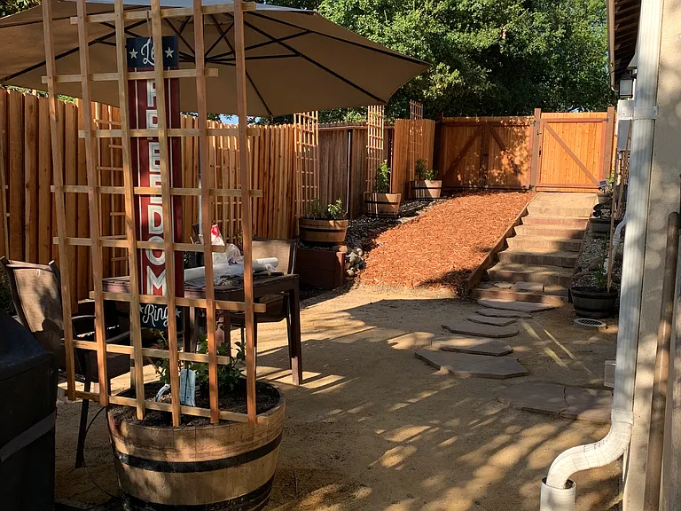 Patio & walkway from below