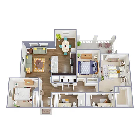 Floor plan 3 Bed, 2 Bath (80% Income Restricted)