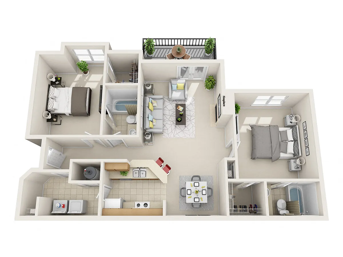 Floor plan 2 Bedroom 2 Bathroom (i)