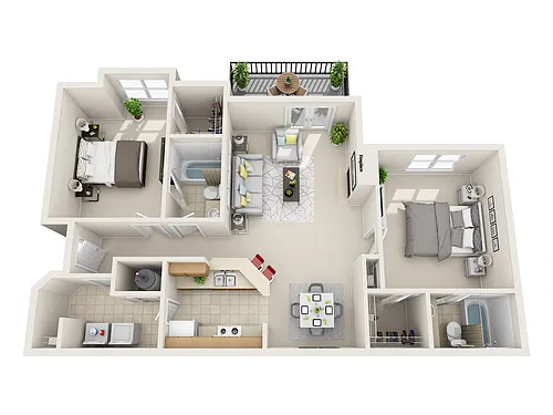 Floor plan 2 Bedroom 2 Bathroom 60%