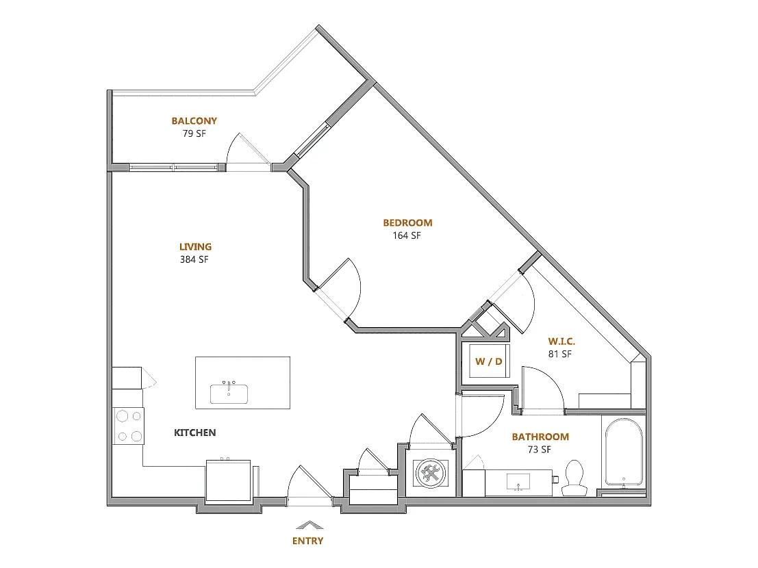 Floor plan 1 Bed, 1 Bath E (100% Income Restricted)