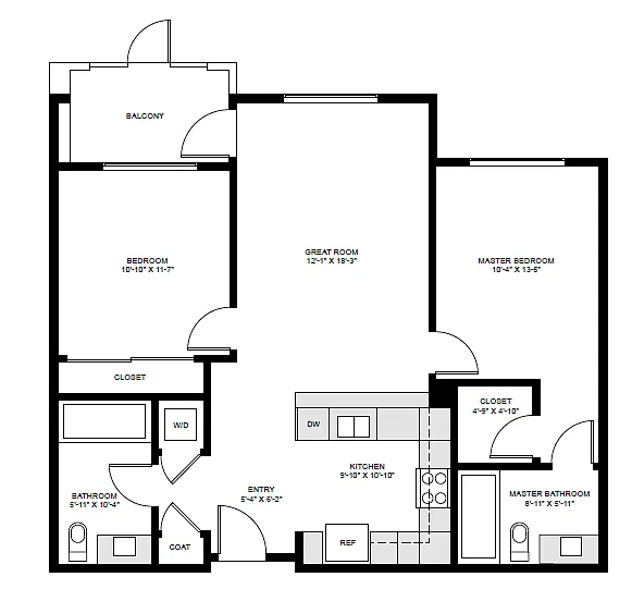 Floor plan 2 Bedroom, 2 Bathroom (B)