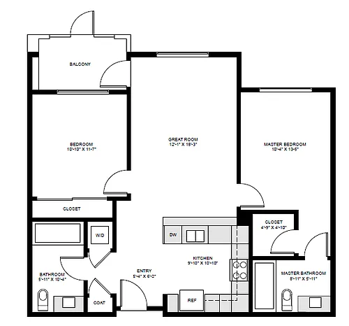 Floor plan 2 Bedroom, 2 Bathroom (B)