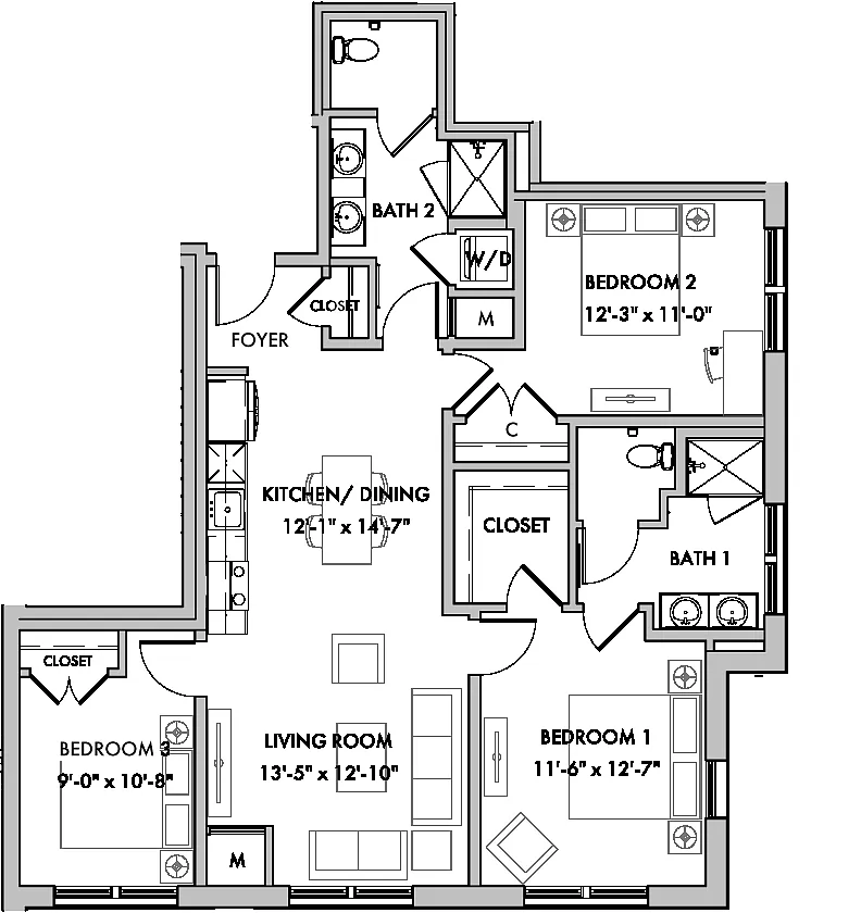 Floor plan Melford I 3 Bed/2 Bath-C4