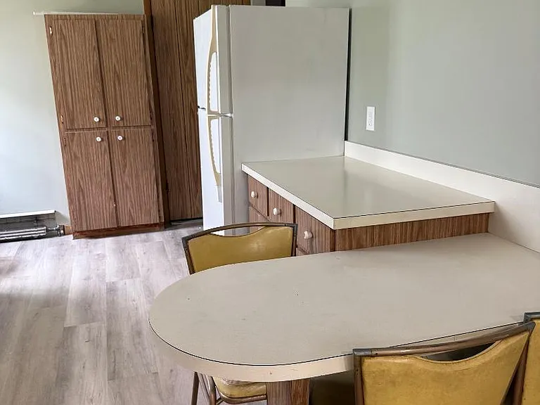 washer/dryer off kitchen (behind refrigerator in picture). Counter top with cabinet storage space. Pantry storage cabinet in kitchen. Kitchen has back door that leads to double lot back yard.