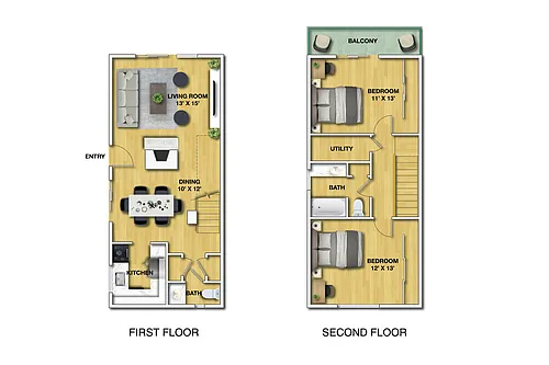 Floor plan Townhome 2 Bed 2 Ba Views Yard
