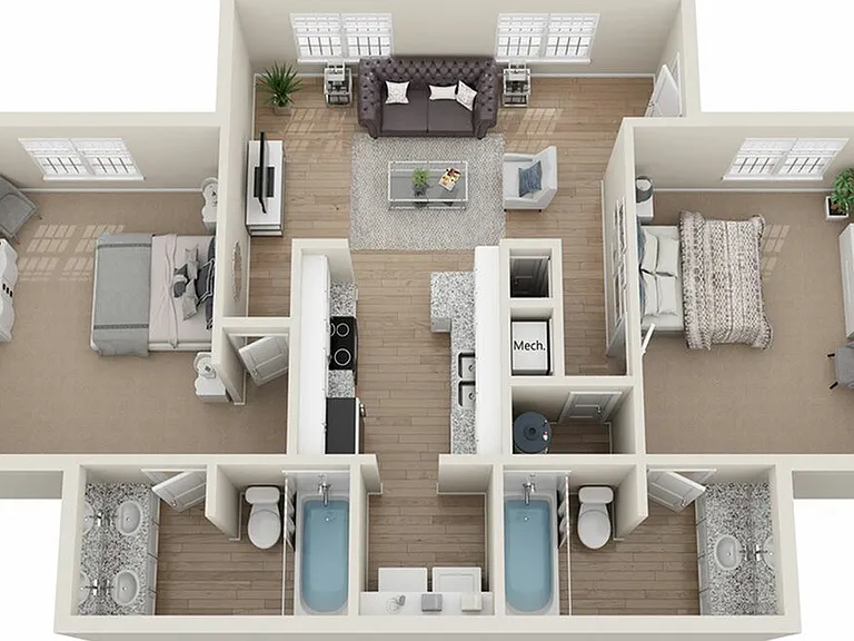 Theater Street | B3 Deluxe 2x2 Floor Plan Theater Street | B3 Deluxe 2x2 Floor Plan