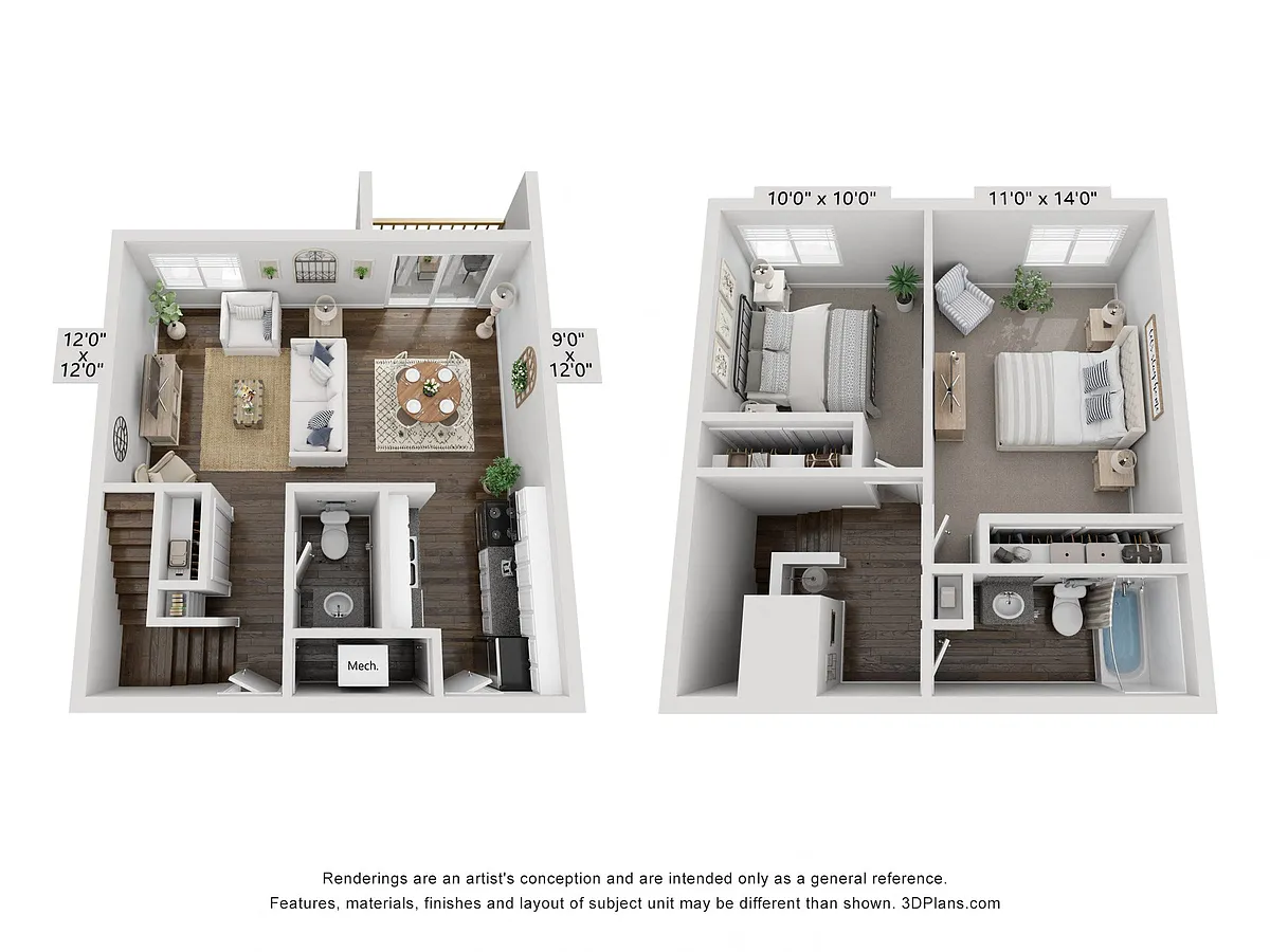 Floor plan 2 Bed | 1.5 Bath Townhome
