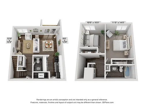 Floor plan 2 Bed | 1.5 Bath Townhome