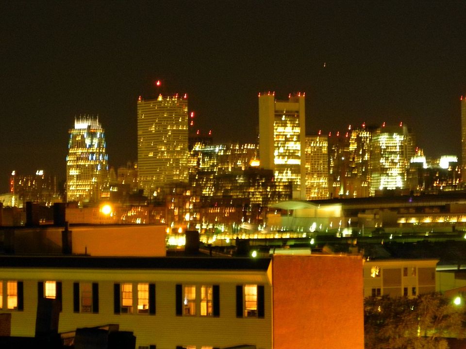 City view at night from roofdeck