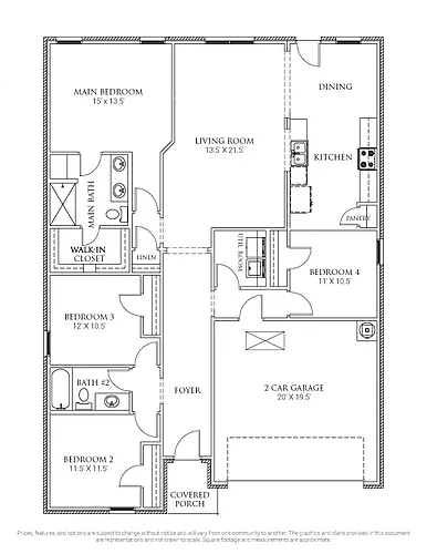 Floor plan 4 Bedrooms and 2 bathrooms