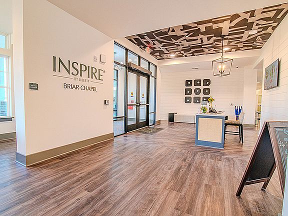 Experience a welcoming atmosphere at the trendy Briar Chapel entrance.