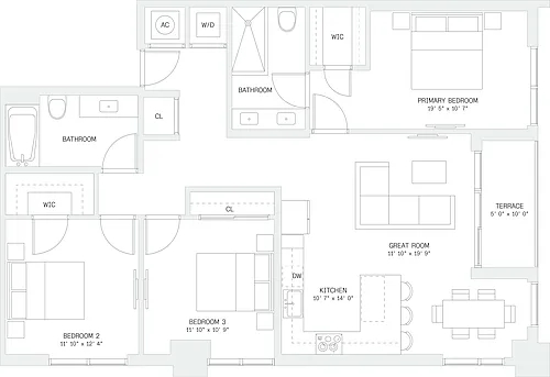 Floor plan 3 Bed/ 2 Bath-C1