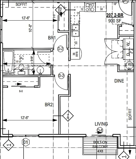 Floor plan 2x1 - 860 SQFT