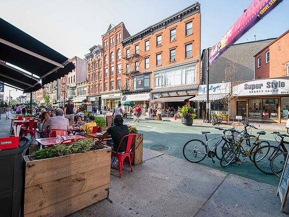 Active city center with shopping