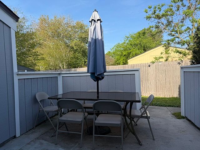 large patio with storage closet