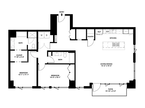 Floor plan 2 Bed/2 Bath PH - E