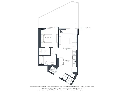 Floor plan 1 Bed - 1 Bath | a01