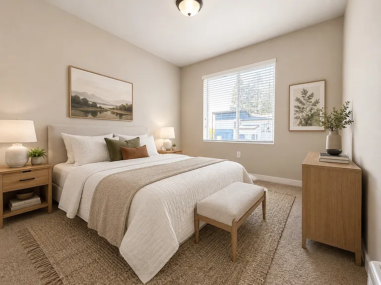 Upstairs guest bedroom. Virtually staged.