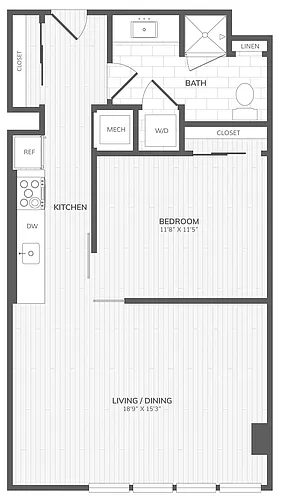 Floor plan 1 Bed/1 Bath Jr. ADA East