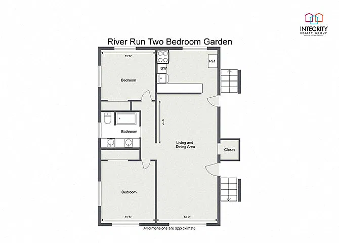 Floor plan 2 Bedroom 1 Bath Apartment