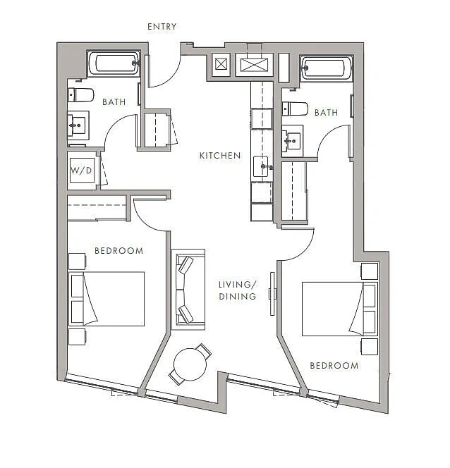Floor plan 2BD, 2BTH B1
