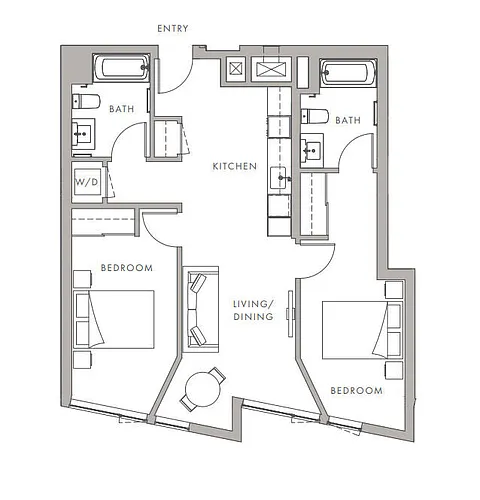 Floor plan 2BD, 2BTH B1