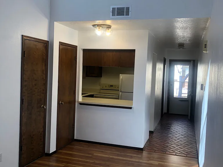 looking toward front door from living room