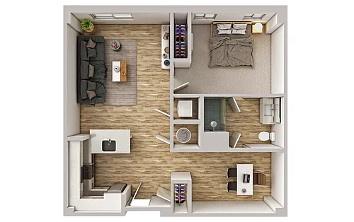 Floor plan Lofts - B1 1 bedroom / Den