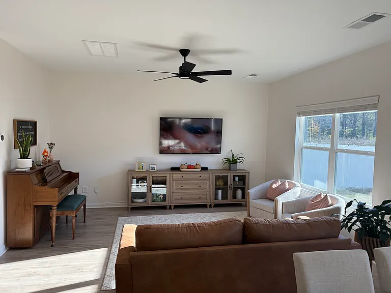 view of living room from the kitchen