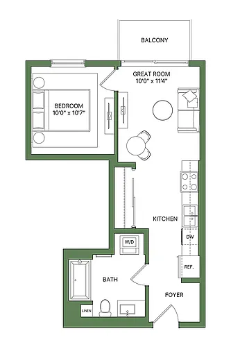 Floor plan 1 Bed, 1 Bath - Apt M
