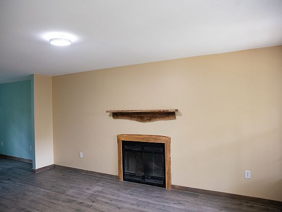 Living room and dining room. Fully functioning fireplace with hand-built Black Walnut mantel.