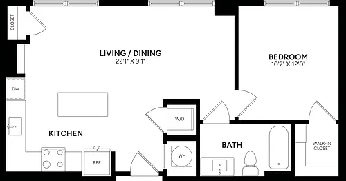 Floor plan 1 Bed/ 1 Bath-A06P