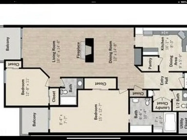 Layout of unit (reversed) 1543 square feet