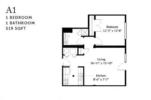 Floor plan A1r One Bedroom Renovated