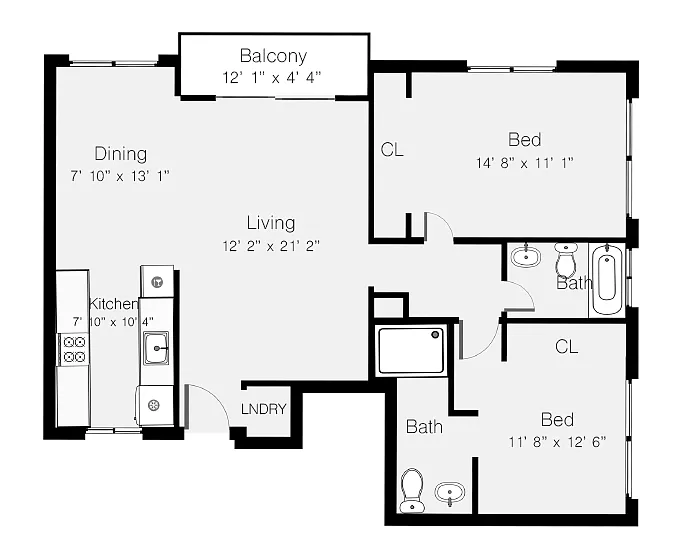 Floor plan 1 Bedroom 1 Bath