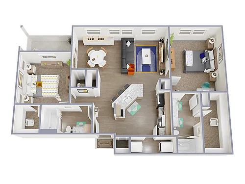 Floor plan 2 Bed, 2 Bath B (80% Income Restricted)