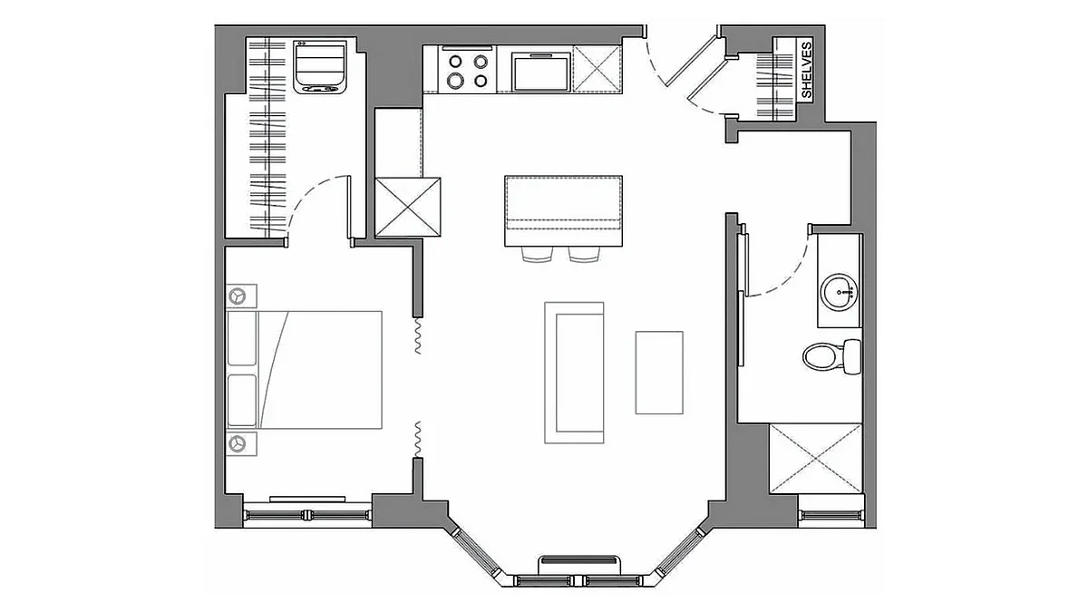 Floor plan Junior One-Bedroom with Island