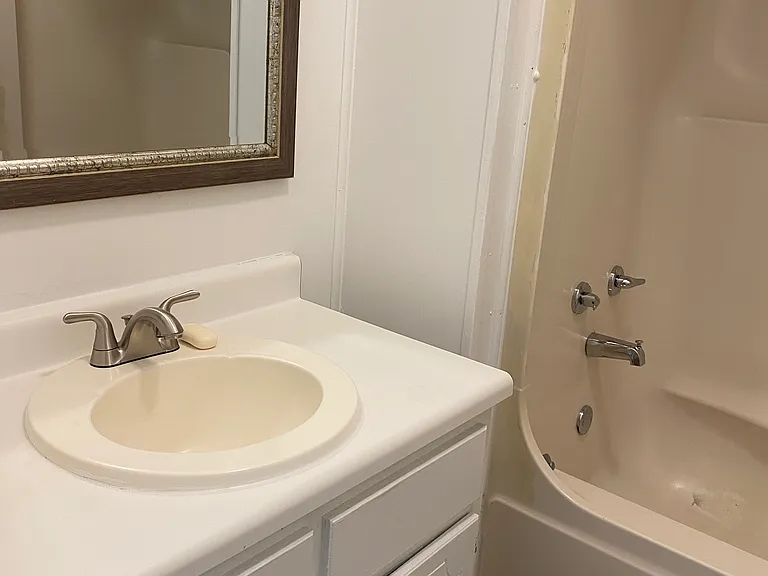 Bright bathroom. New flooring installed.